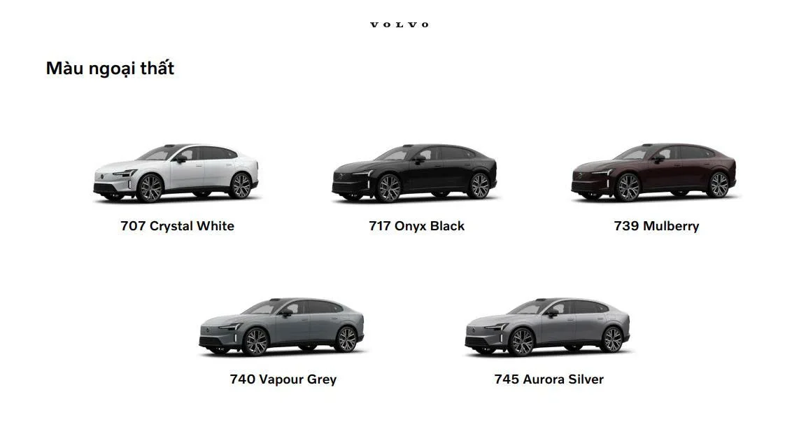Volvo ES90 có 5 màu ngoại thất: Trắng, Đen, Đỏ, Xám và Bạc