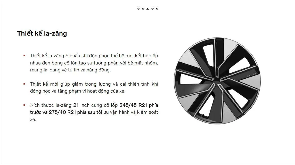 Volvo ES90 sử dụng bộ mâm hợp kim 21 inch thiết kế hoàn toàn mới.