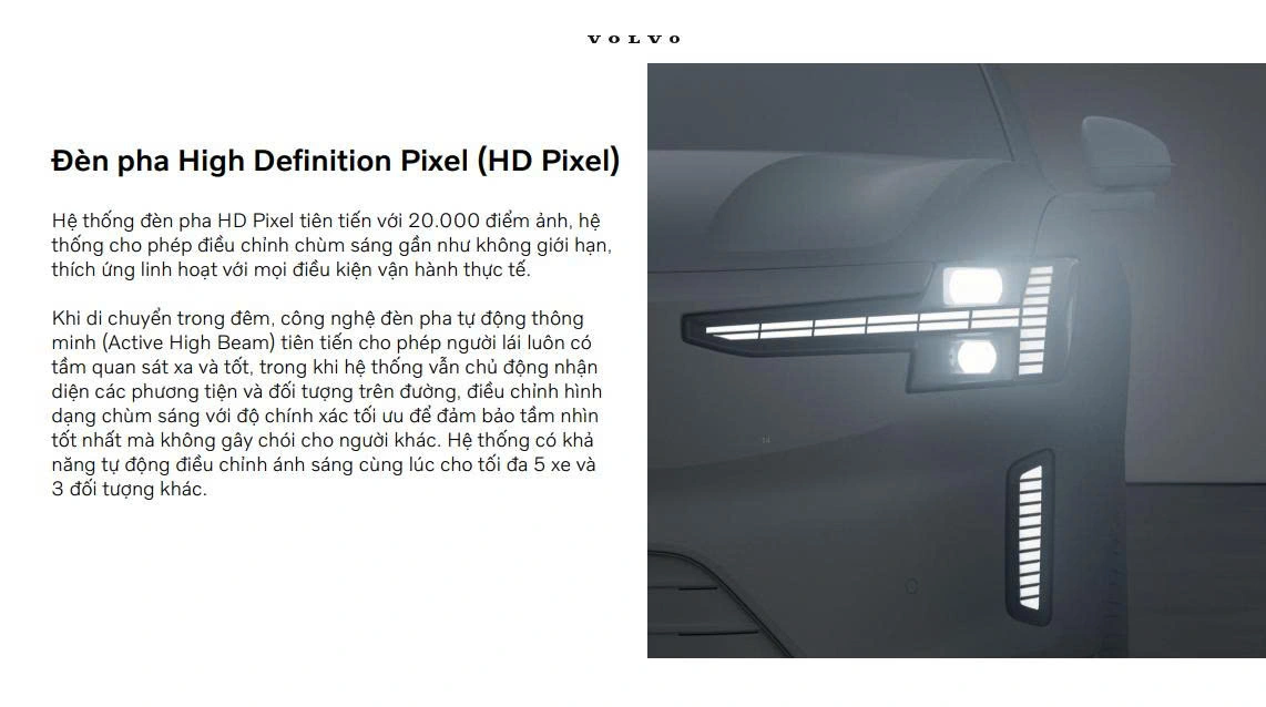 Volvo ES90 được trang bị công nghệ đèn HD Pixel hoàn toàn mới.